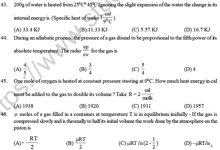 NEET UG Physics Thermodynamics MCQs, Multiple Choice Questions